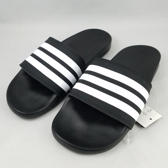 NEW Sz Men 6-13 | Women 7-14 Adidas Comfort Slides in Black with White Stripes - Picture 2 of 10